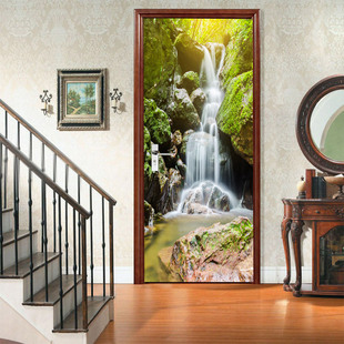 Environmental protection 3D door stickers self-adhesive wholesale source manufacturers waterfall HD size pattern waterproof anti-oil anti-fouling door stickers