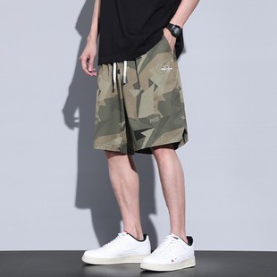 Summer Ice Silk Sports Shorts Men's Trendy Thin Loose Cool plus size All-match Casual Camouflage Crock Pants