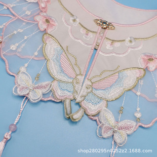 Pink cute cloud shoulder ancient style organza fake tie tassel metal button children's decorative shawl collar