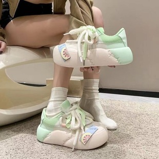 Thick-soled White Shoes Design Autum Dopamine 2024 New Versatile Casual Sneakers Ugly and Cute Bread Completed