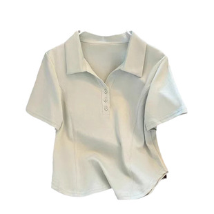 2025 Summer New Solid Color Shoulder Design Short-sleeved Shirt Women's Loose Flesh Covering Figure Flattering All-match Top