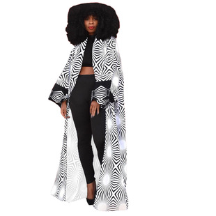 DY6943 European and American Women's Amazon New Fashion Elegant Large Size All-match Long Loose Printed Cardigan Jacket