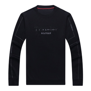2023 Winter new men's young and middle-aged Korean style round neck fleece-lined thickened fashion casual long-sleeved T-shirt sweater
