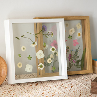 Creative Nordic style petal dried flower leaf specimen decorative frame double-sided glass transparent embossed table photo frame wholesale