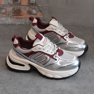 Shougu fried Street high-rise feet small daddy shoes for women 2024 spring new thick bottom silver all-matching student sneaker