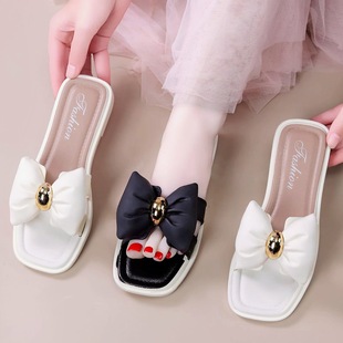 2025 New Arrival Bow Slippers Women's Summer Outer Wear Fashionable Fairy-style Non-slip All-match Flat Sandals and Slippers for Women
