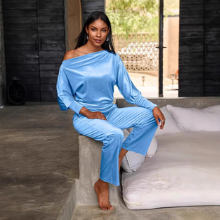 Europe and the United States cross-border Amazon 2025 new ladies suit satin two-piece pants home clothing fashion elegant