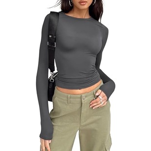 European and American cross-border women's long-sleeved shirt basic spring crop top autumn fashion slim y2g top