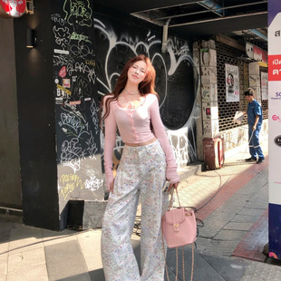 XIAOXIN Many Fish Early Spring New Casual Lazy Style Printed Straight-leg Wide-leg Pants