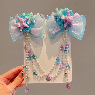 Princess Tassel Dancing Hairpin Children's Performance Mermaid Forehead Chain Headwear Girls Shell Ear Hanging Hairpin Jewelry