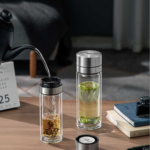 Car quick Open Cup double-layer glass Cup one-click open lid tea separation Cup portable tea cup water Cup printing wholesale