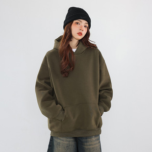 LKTM Men's Wear# Autumn and Winter American Heavy Hard Solid Color Hooded Wear Men's and Women's Couple's Joker Hoodie