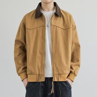New khaki Short Coat Men's American-style Aviator Jacket Lapel Autumn and Winter Fashionable Brand High-end Men's Wear