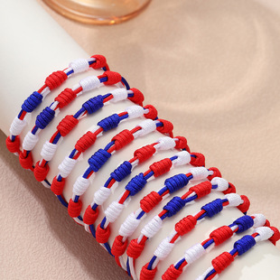 Cross-border US Independence Day Flag Six Star Knot Woven Bracelet New Fashion Festival Men's and Women's Hand Rope suit Jewelry