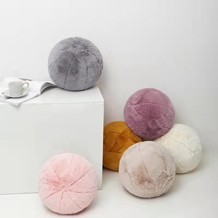 Ins Style Fur Ball Pillow Spherical Ball Solid Color Rabbit Hair Soft Globe Plush Toy Home Sofa Pillow