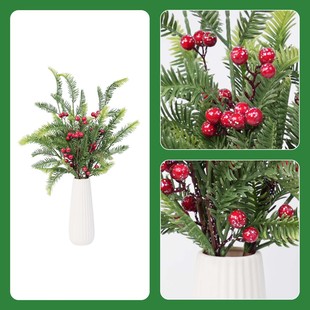 Simulation Christmas Pine Needle Holiday Arrangement Green Plant Ornaments Simulation Plant Red Berry Pine Cone Branch Decoration Accessories
