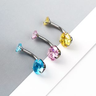 Amazon ebay AliExpress new stainless steel Three-claw double-headed round zircon navel nail body piercing jewelry