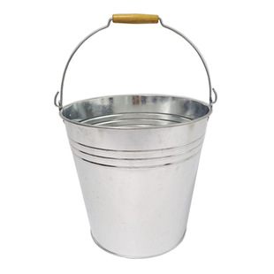 Original Galvanized Iron Flower Bucket Metal Flower Raising Bucket Hand Tooling Flower Container Flower Shop Awakening Bucket with Wooden Handle