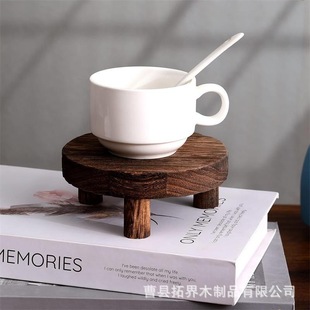 Country Wooden Brown Coffee Cup Base Stand Black Walnut Vegetable Tray Round Flower Pot Fleshy Base