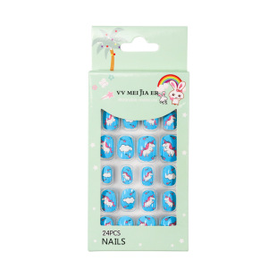 New 24 Boxed Children's Wearing Finished Nail Art Patch Cartoon Printed Fake Nail with Adhesive Nail