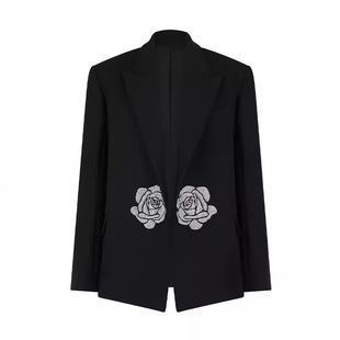 Cross-border Rose Hot Diamond Lace-up Suit Jacket Women's Temperament Commuter Niche High-end Sense Design Sense Long-sleeved Top