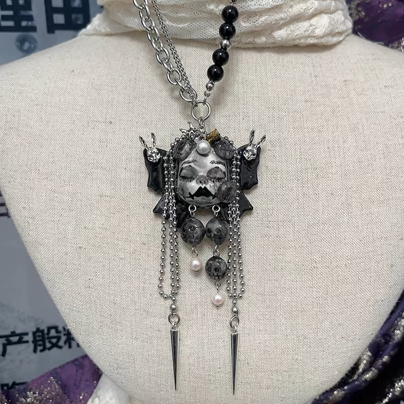 Original Necklace Butterfly Doll Handmade Niche Gothic Dark Wind Heavy Metal Collar Choker