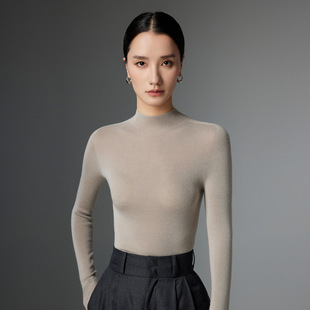 Half-turtleneck Woolen Sweater Women's Autumn and Winter Seamless One-piece 120s Yangtze Yarn Slim-fit Sweater Knitted Pure Wool Base Shirt