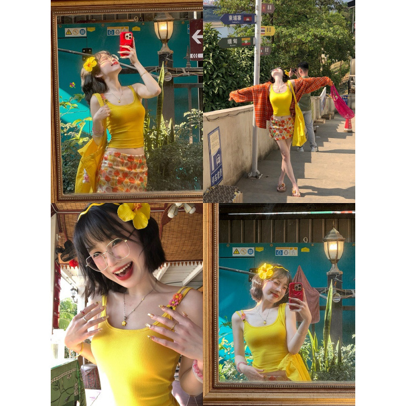 In-Stock Daisy Flower Brooch with Chest Pads, Double-Strap Tank Top with Chest Pads