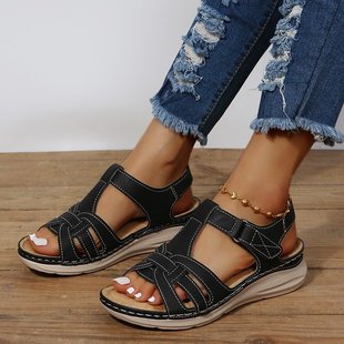 Summer new Korean style fashionable peep toe Velcro platform fashion casual plus size women's Roman thin strap sandals batch