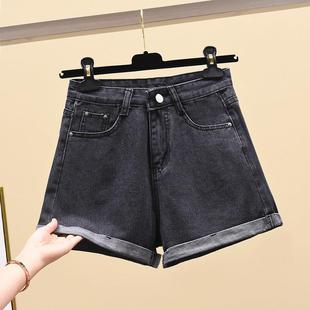 Light Blue Curl Denim Shorts Women's Thin 2021 Summer Loose Straight Slimming A- Line High Waist Wide-Leg Hot Pants