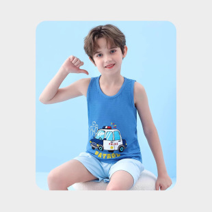 Summer New Children's Cotton Vest Boys' Breathable I-character Base Printed Car Sleeveless Underwear for Baby