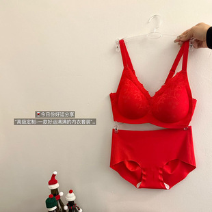 Gift Box Red Life Year Lace Bra suit Women's Traceless Rings-free Breast Anti-sagging Wedding Underwear
