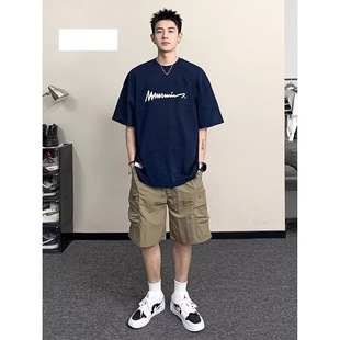 Men's Summer New Fashion Brand Letter Printing Casual Short-sleeved Men's T-shirt Hong Kong Style Round Neck All-match Loose Half-sleeved T-shirt