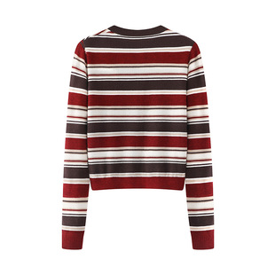 presale 2025 Spring New Long Sleeve Contrast Color Slim Slim Striped Knitted Cardigan Top 3J1E527