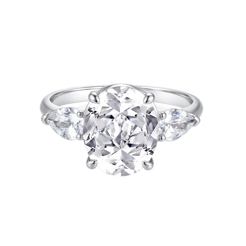 S925 Sterling Silver Three-Stone Moissanite Oval Ring, Direct Supply from Cross-Border E-Commerce Manufacturers, Fresh and Sweet Retro Style