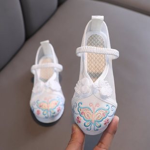 Girls' Hanfu Shoes Summer Breathable Mesh Shoes Ancient Clothing Handmade Horse-faced Skirt Shoes Old Beijing Cloth Shoes Children's Embroidered Shoes