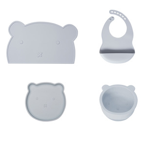 Amazon Cross-Border 4-Piece Set of Kidsren's Food-Grade Silicone Food Supplement Tableware Dishes, Plates, Spoons and Bibs Set