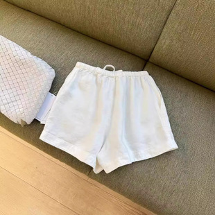 Strong goods! Summer must enter a single product! f No D recommend Soft and Comfortable White Linen Shorts with Lace-up Waist