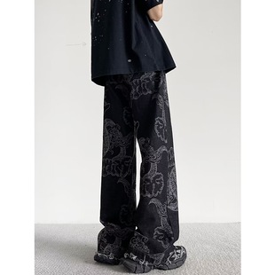 Guofeng Tide Brand Design Sense Dragon Embroidered Jeans Men's and Women's New National Tide Retro Straight Loose Casual Pants