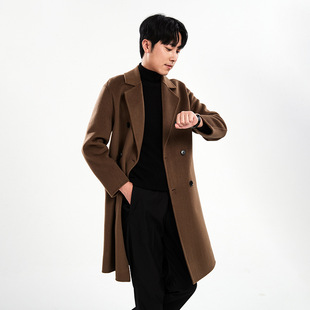 Double-sided Woolen Coat Men's Solid Color 2024 Autumn and Winter Men's Korean-style New Wool Woolen Mid-length Coat Coat