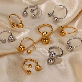 European and American fashion stainless steel niche ball design open ring high color cold wind personality all-match ring women