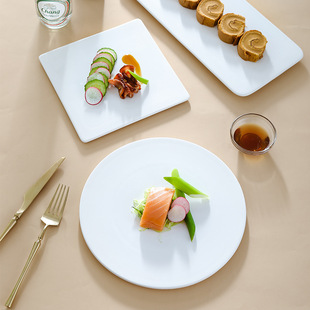 White Dessert Plate Ceramic Rectangular Cake Flat Plate Household Western Food Tableware Sushi Dessert Mousse Flat Plate