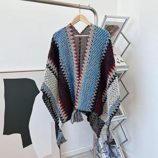 Internet Celebrity Shawl Women's Outside Wear Autumn and Winter Lijiang Dali Tourism Tassel Cloak Yunnan Ethnic Style Waistcoat Blanket