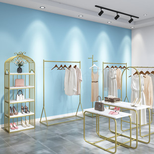 Nano gold clothing store display rack hanger floor-standing women's clothing clothes hanging clothes display shelf matching combination