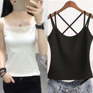 Women's Solid Color Small Camisole Women's Belly Covering Slim Fit Base Shirt-Student's Inner and Outer Jacket