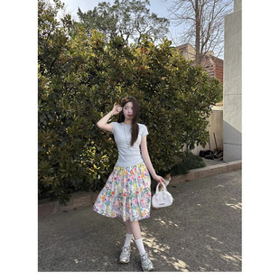 Colorful Floral Yellow Floral Loose Skirt Women's Summer Mid-length Skirt