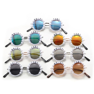 European and American Retro Round Sunglasses Women's Exquisite Children's Elegant Letter Pearl Sunglasses UV-proof Children's Mirrors