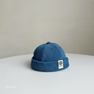 Baby autumn and winter hat Korean style Boy's smiley face corduroy floor main hat children's western style all-Match Girl's melon hat fashion