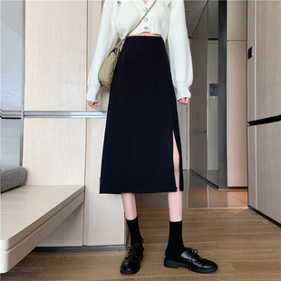 Women's Skirt 2023 New Spring Mid-length Design Sense French High Waist Split Black A- line Hip Skirt