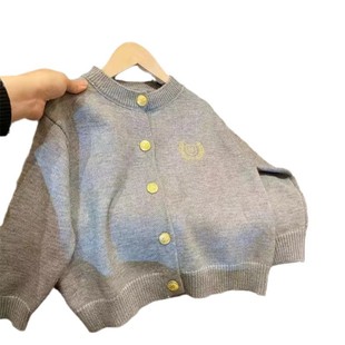 South Korea Children's Wear 2024 Fall/Winter New Letter Embroidered Knitted Sweater for Boys and Girls College Sweater Cardigan